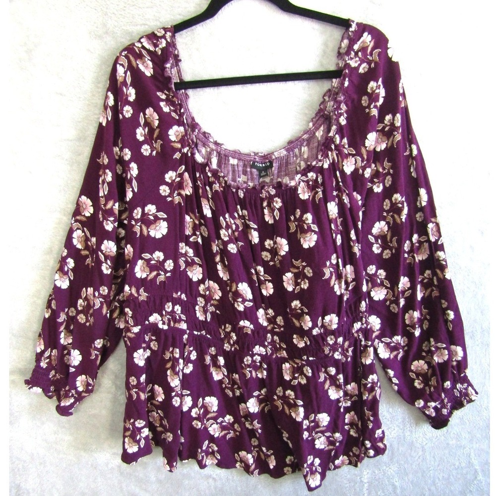 Torrid Floral Print Square Neck Peplum Blouse Purple Size 4